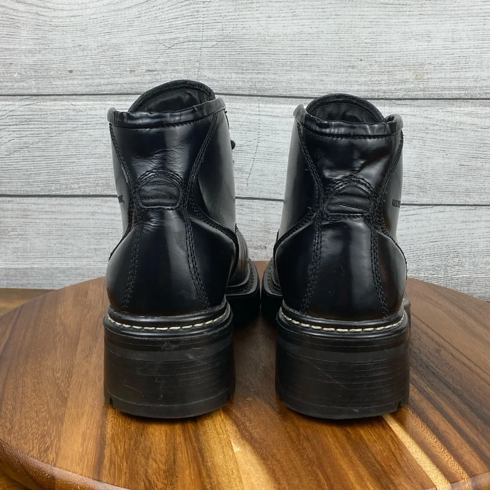VTG Y2K Skechers Black Leather Chunky Lace Up Boot Men’s Shoe Size 11
